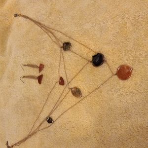 ONE-OF-A-KIND Stone and pearl necklace and earrings set